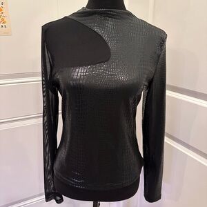 SHEIN Black Textured Long Sleeve Blouse